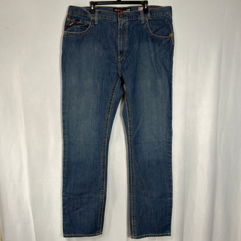 Ariat Jeans FR M5 Slim Straight 42x38 Flame Resistant Denim Blue Mens